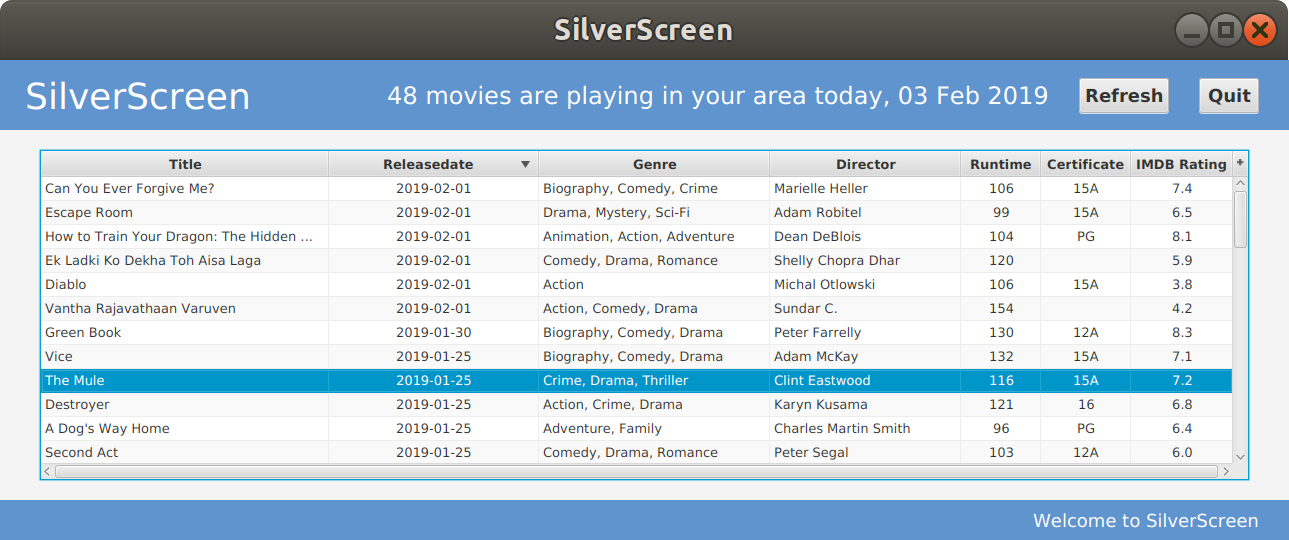 SilverScreen latest movies GUI
